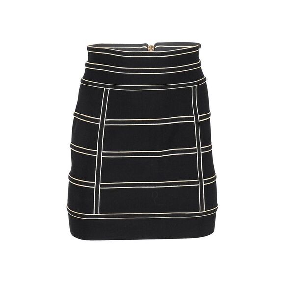 Balmain Metallic Piping Stretch Knit Mini Skirt in Black Viscose